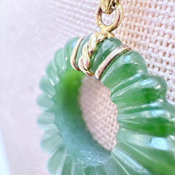 VTG Sterling Silver 925 Jade Circle Pendant Necklace  Cable Chain 18" Adjustable - Picture 6 of 14